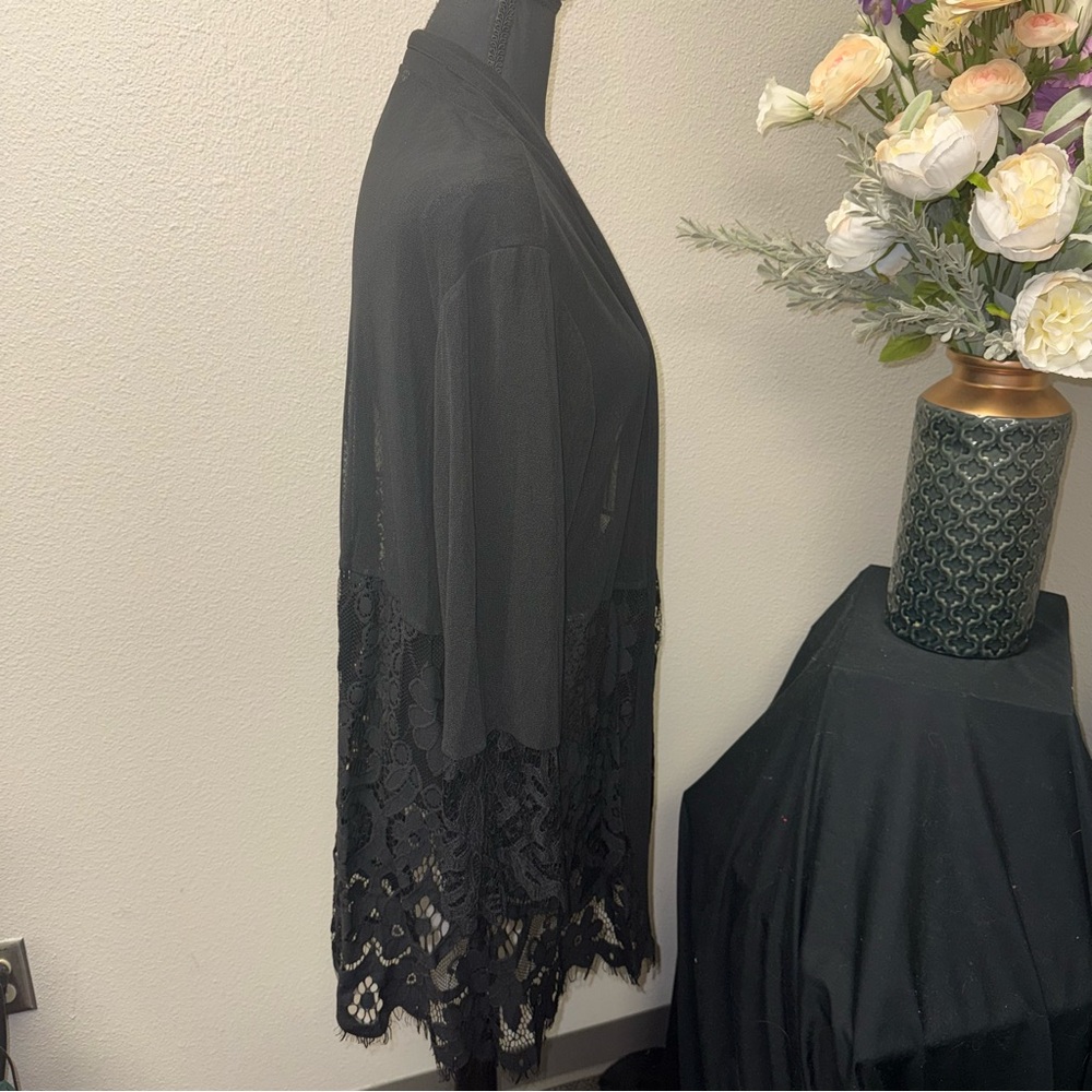 NWT Multiples Black Lace Open Front Cardigan Jacket XL Sheer Floral - Picture 4 of 10